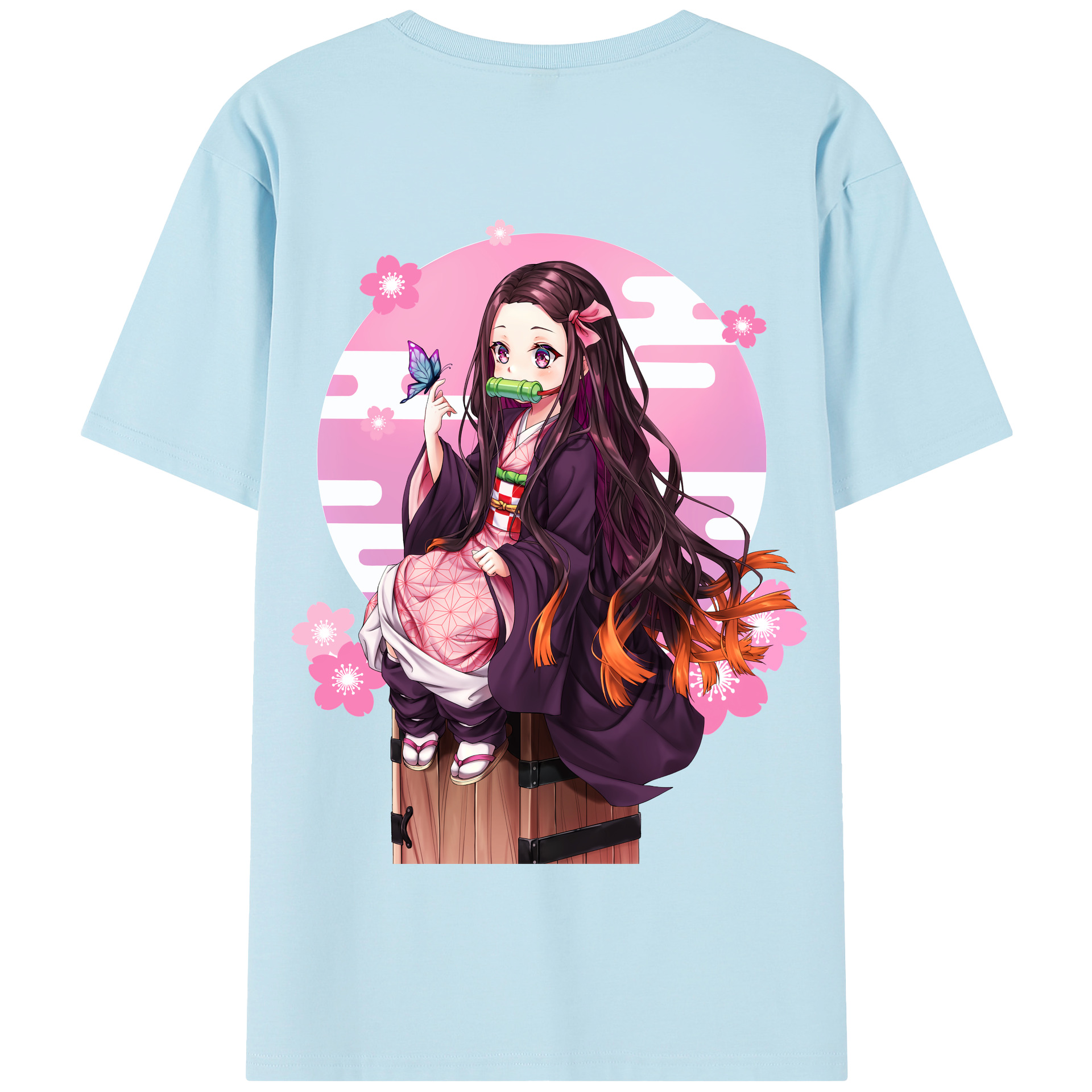（画像用） 鬼滅の刃（きめつのやいば）竈門 禰󠄀豆子／かまど ねずこ Kamado Nezuko 綿100％半袖Tシャツ（背面プリント）